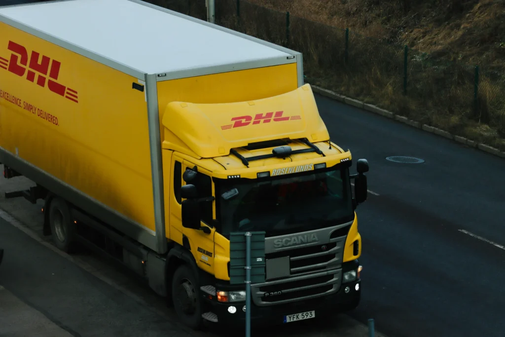 A picture of a DHL truck