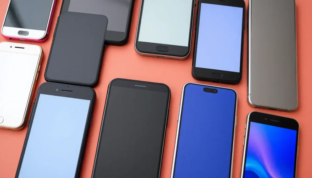 A photo of multiple mobile phones on a table